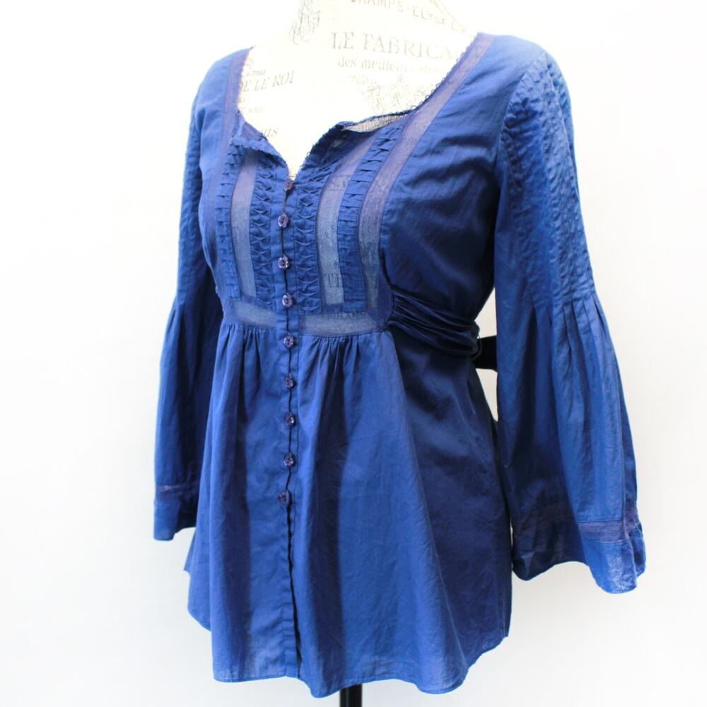 Rebecca Taylor designer whimsical fairy cotton blue navy babydoll blouse top 0